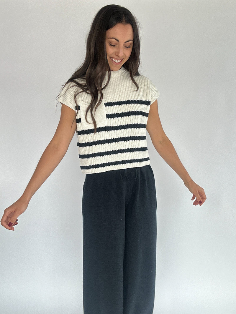 Stay Around Striped Knit Top - Charcoal