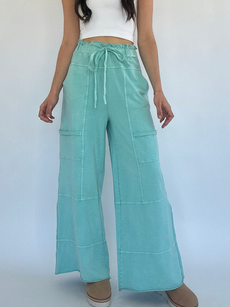 Take The Trip Wide Leg Pants - Atlantis Green