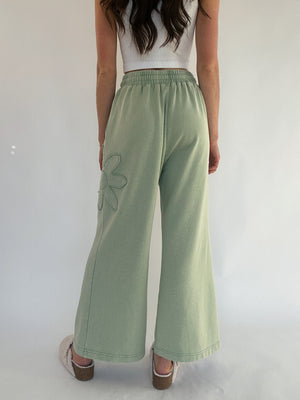 Blossom Flower Patch Wide Leg Pants - Sage