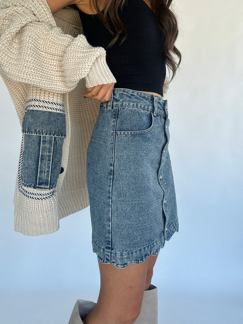 Scallop Denim Mini Skirt