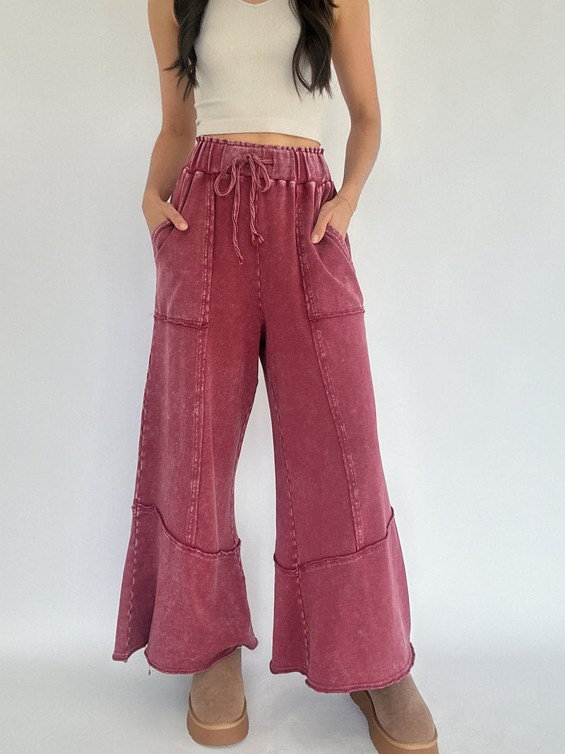 Back Road Wide Leg Pants - Berry