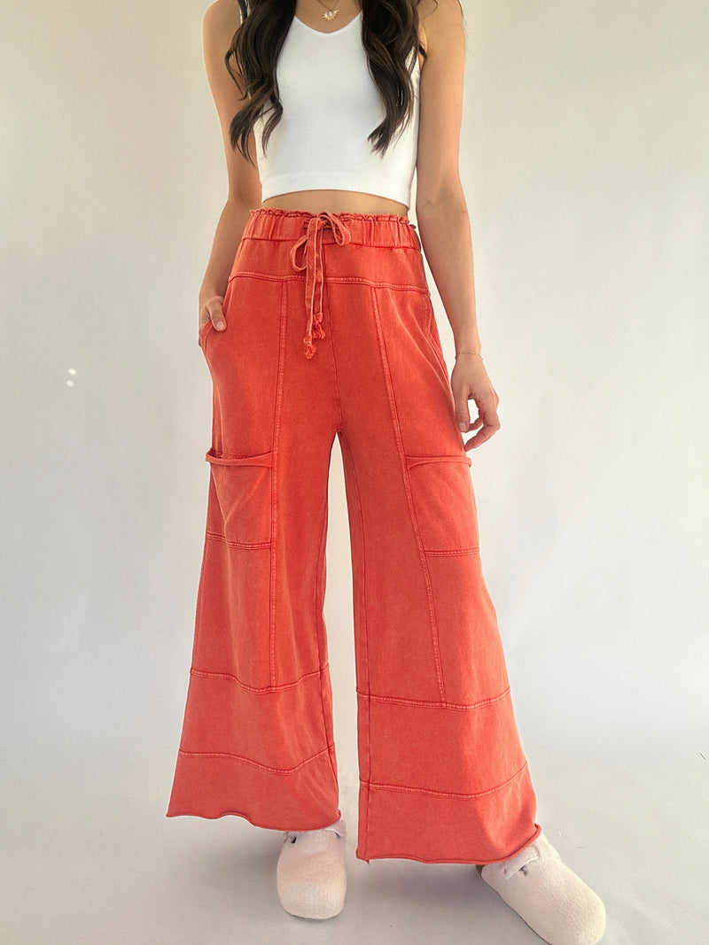 Traveller Wide Leg Pants - Red Orange