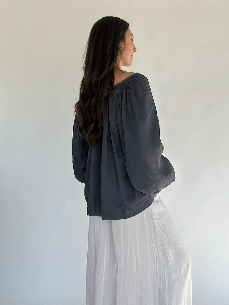 Way Back Satin Top - Charcoal