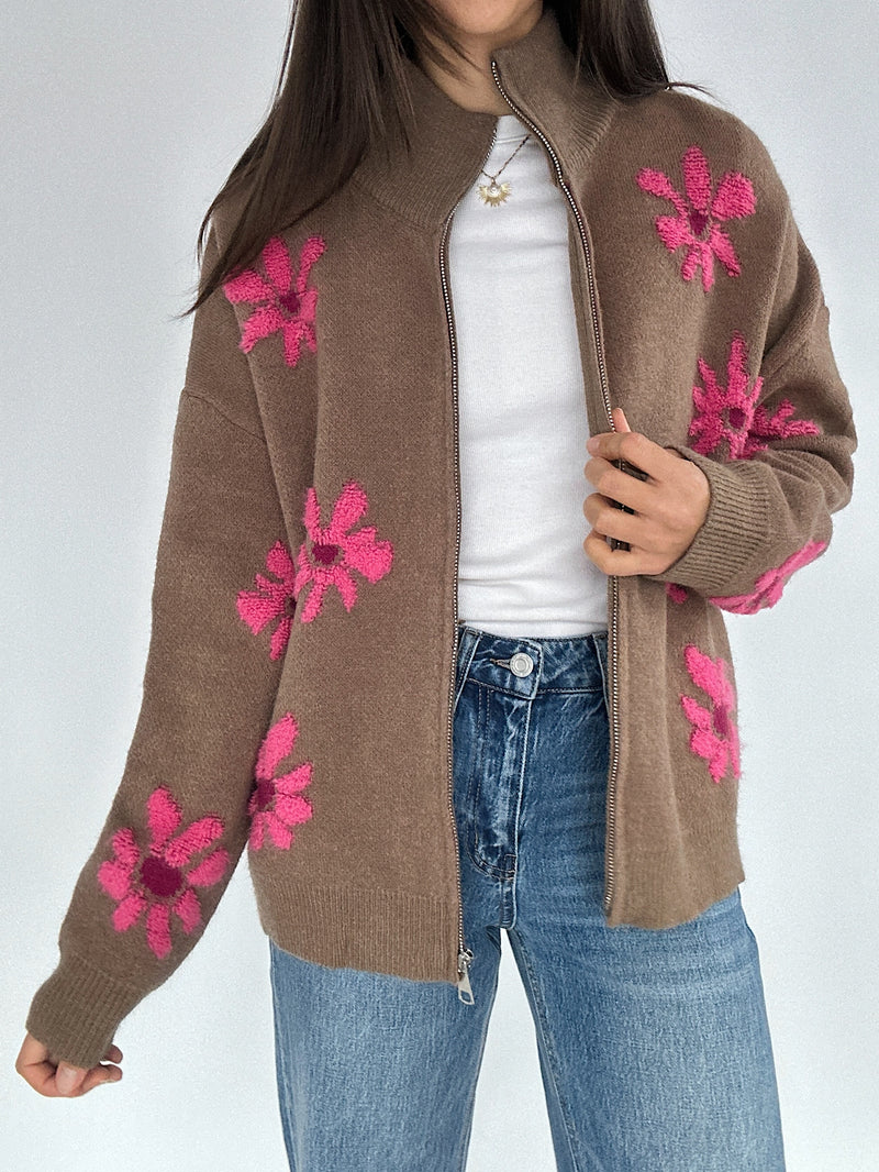 Like A Flower Zip Up Cardigan