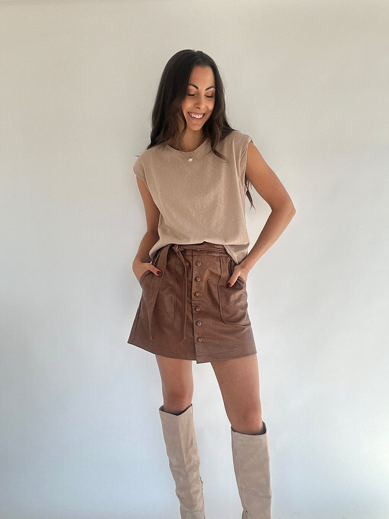 Too Close Mini Skirt - Brown