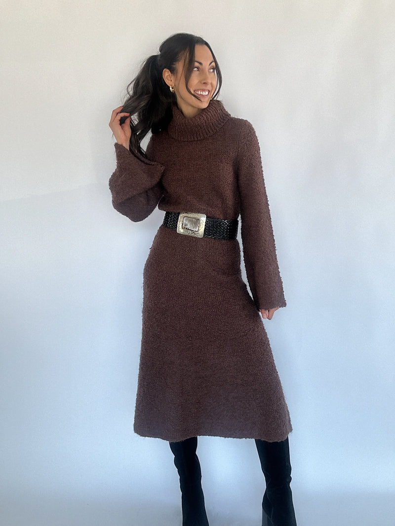 Chelsie Midi Sweater Dress - Brown