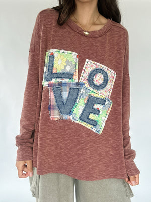 Love Patch Knit Top - Red Bean