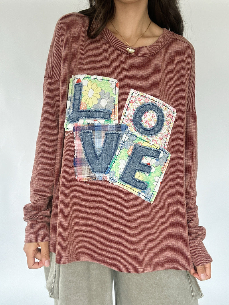 Love Patch Knit Top - Red Bean