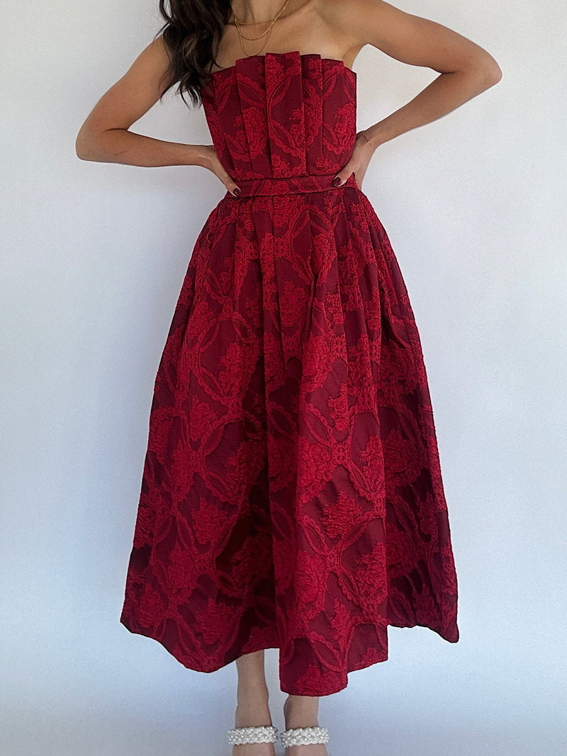 Ruby Strapless Midi Dress - Red