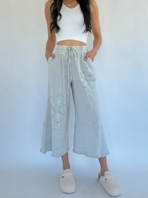 Flower Lane Wide Leg Pants - Stone