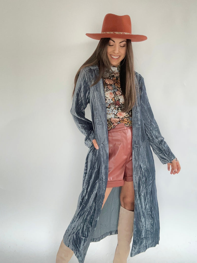 Moon City Velvet Coat - Blue Grey