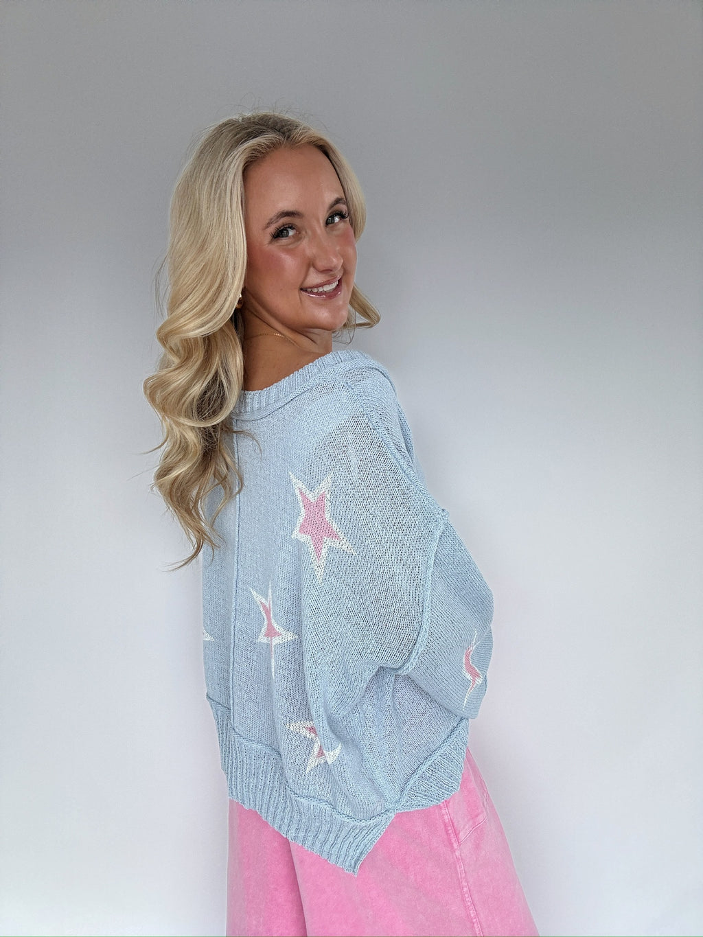 Seeing Stars Knit Top - Sky Blue