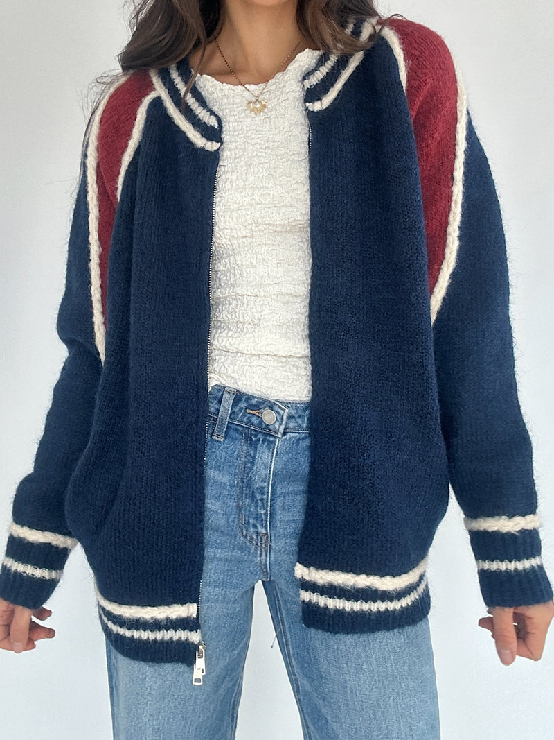 Varsity Zip Up Cardigan