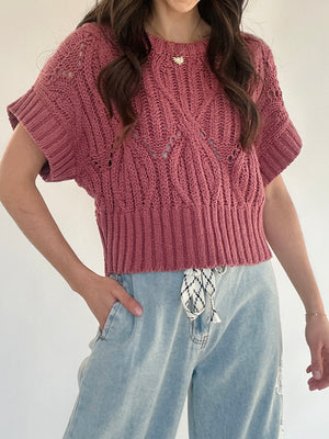 Cali Short Sleeve Sweater - Dark Mauve