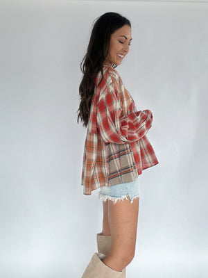 Afternoon Latte Plaid Top - Cinnamon