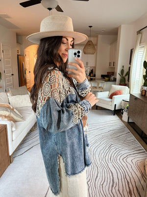 Atlas Denim Lace Top