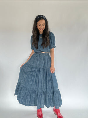 Darling Days Denim Maxi Skirt