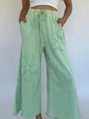 Flower Lane Wide Leg Pants - Apple