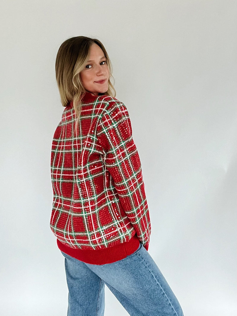 Sequin Plaid Sweater