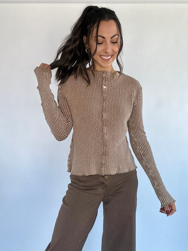 Avalon Rib Knit Top - Mocha