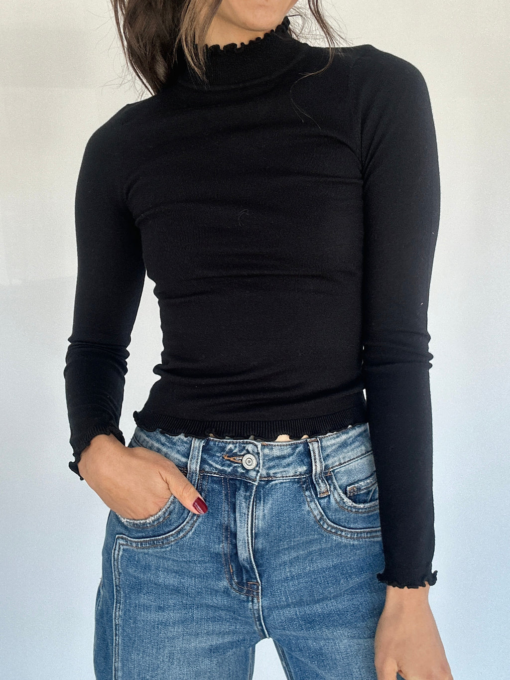 Jaymes Knit Mock Neck Top - Black