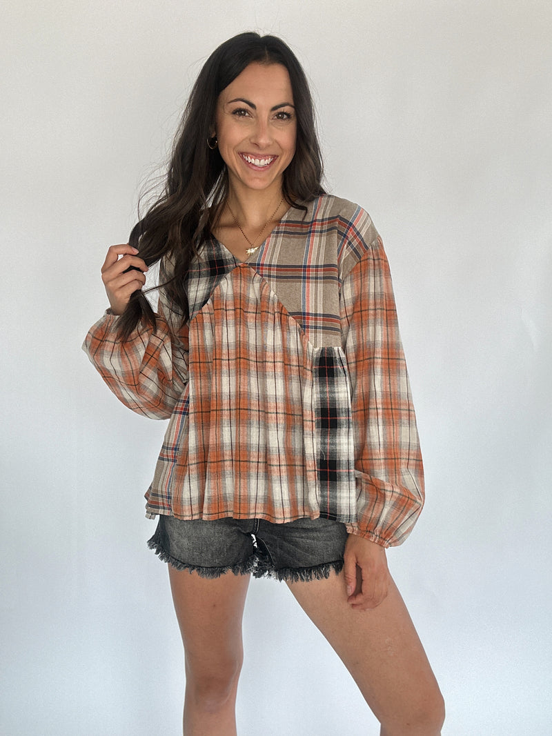 Afternoon Latte Plaid Top - Coffee