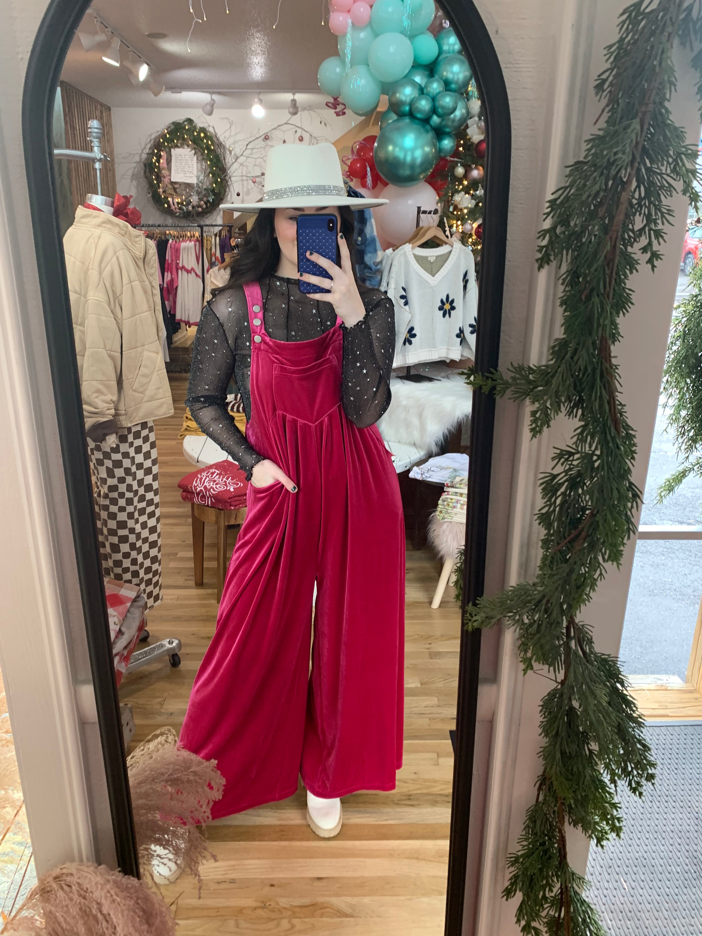 Red hot sale velvet overalls