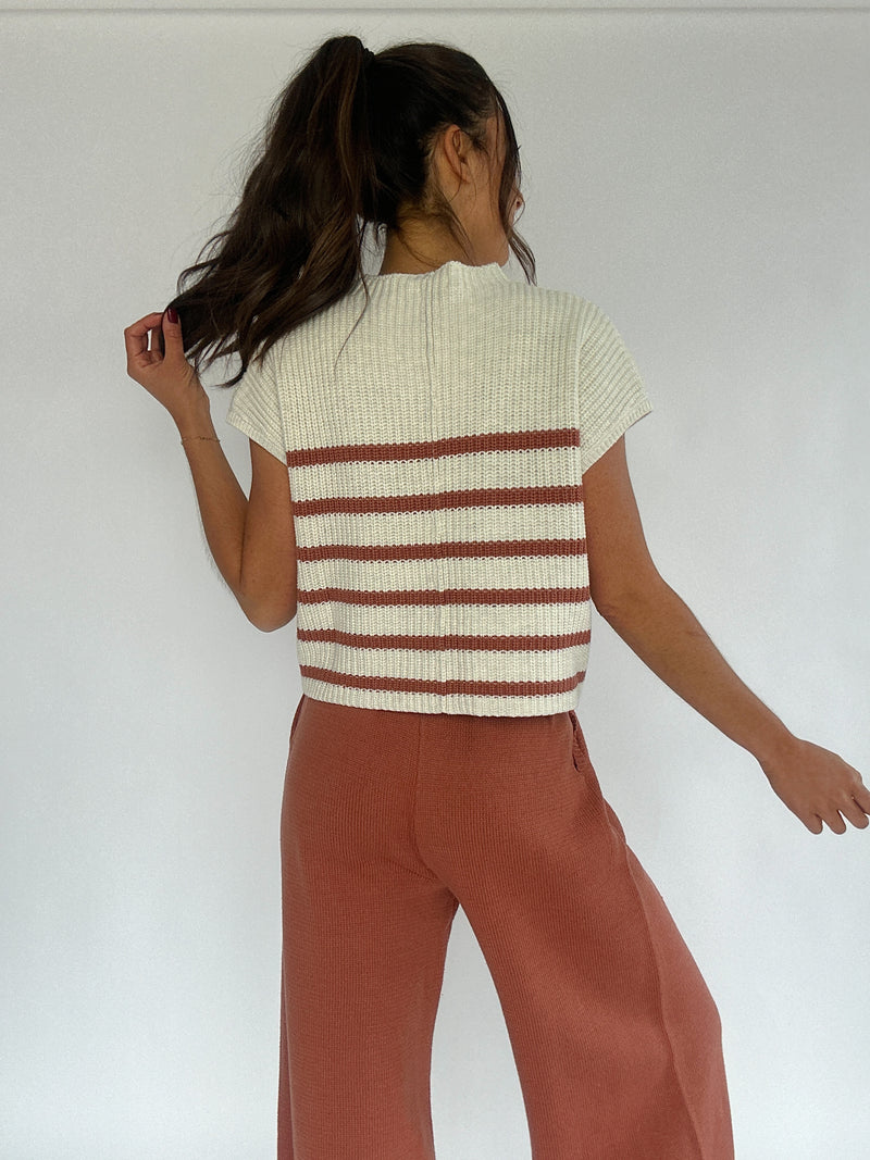 Stay Around Striped Knit Top - Clay