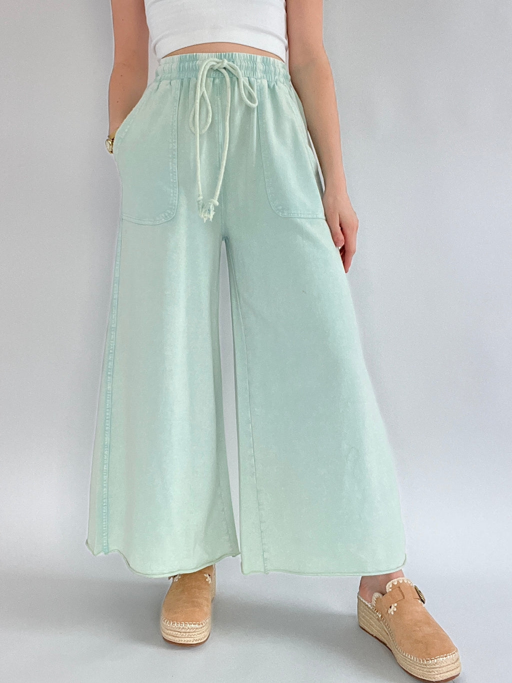 Back Seat Driver Wide Leg Pants - Mint Cream