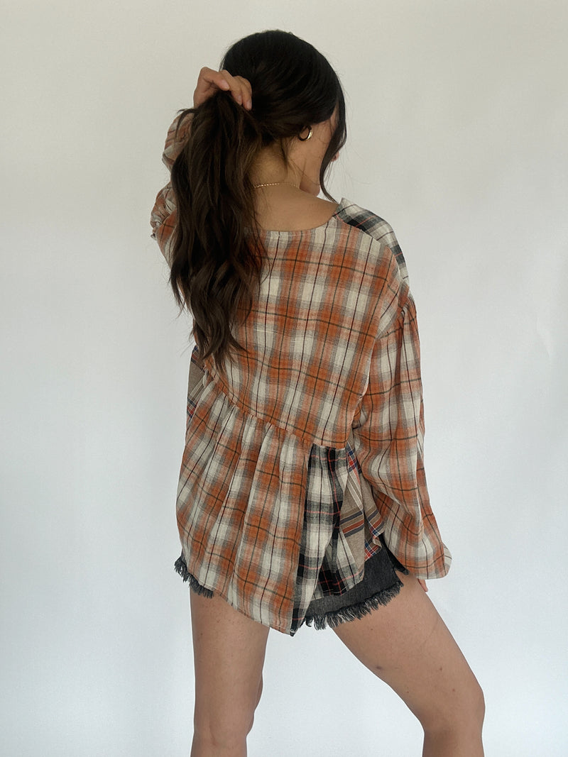 Afternoon Latte Plaid Top - Coffee