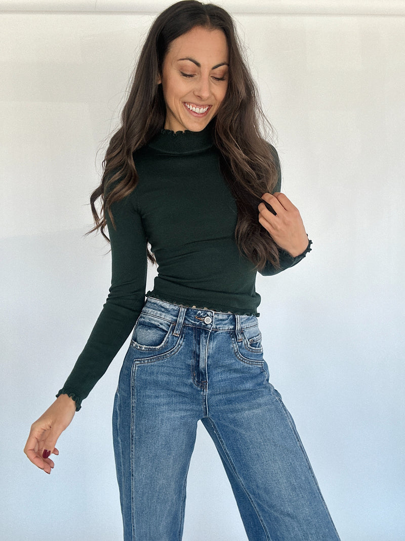 Jaymes Knit Mock Neck Top - Hunter Green