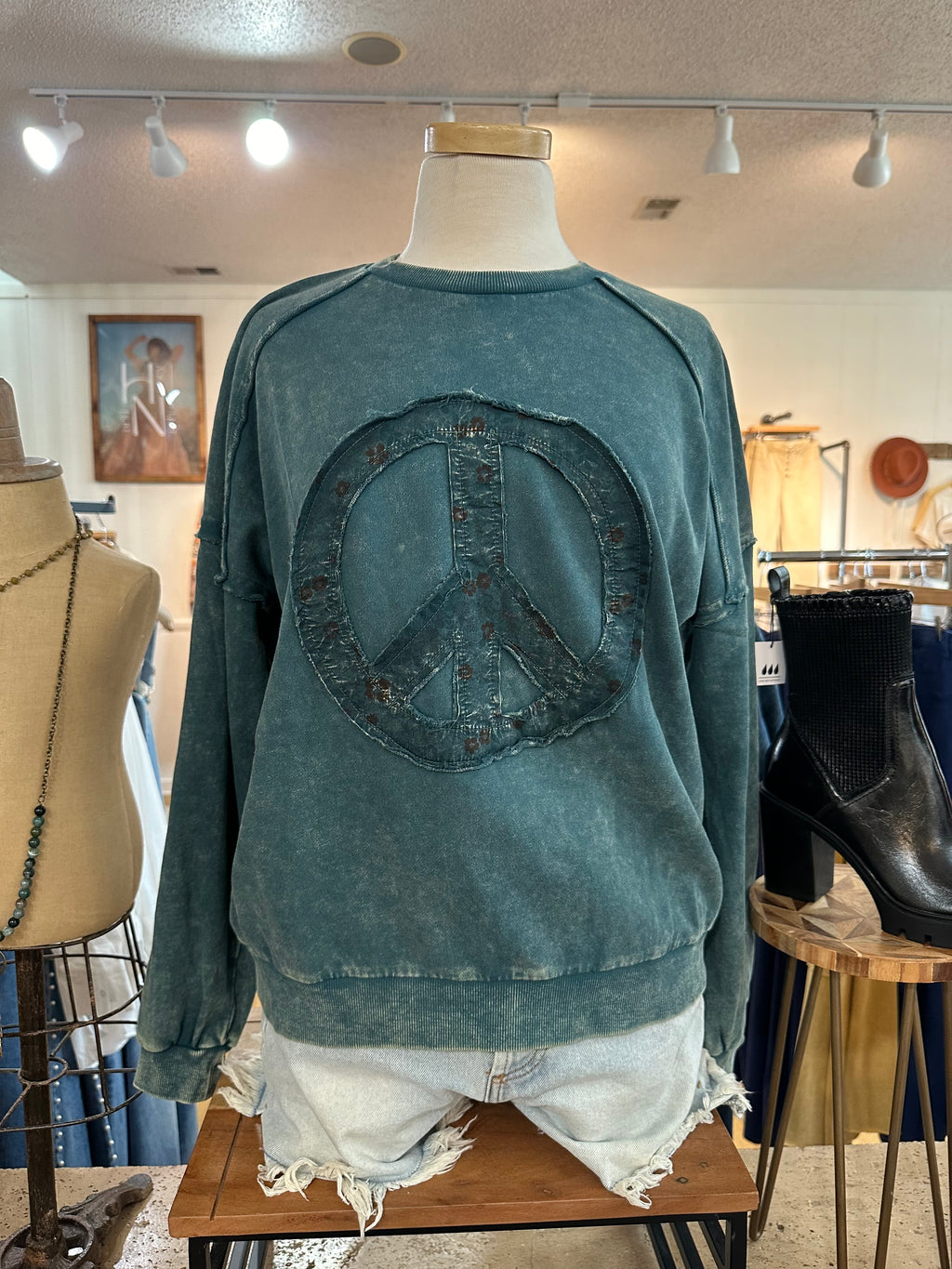 Peace Sign Sweatshirt - Pine Green