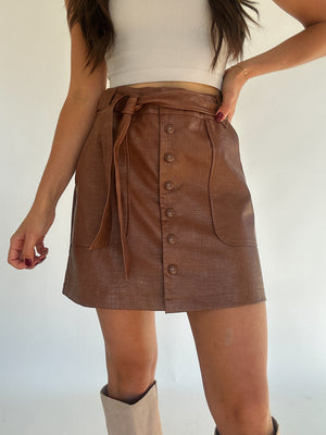 Too Close Mini Skirt - Brown