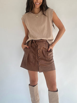 Too Close Mini Skirt - Brown