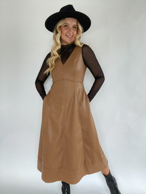 Kendyl Leather Midi Dress - Chestnut