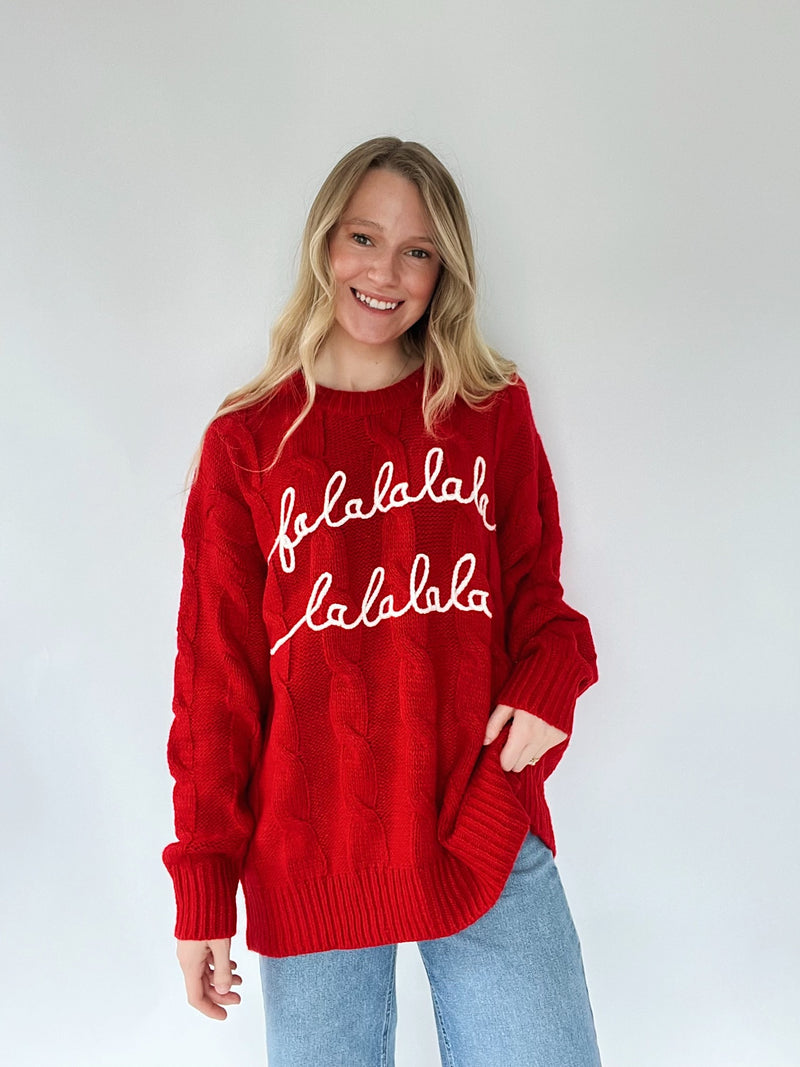 Falalala Embroidered Sweater - Red