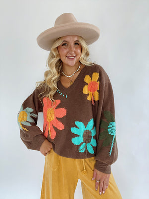 Wait A Sec Floral Sweater - Brown