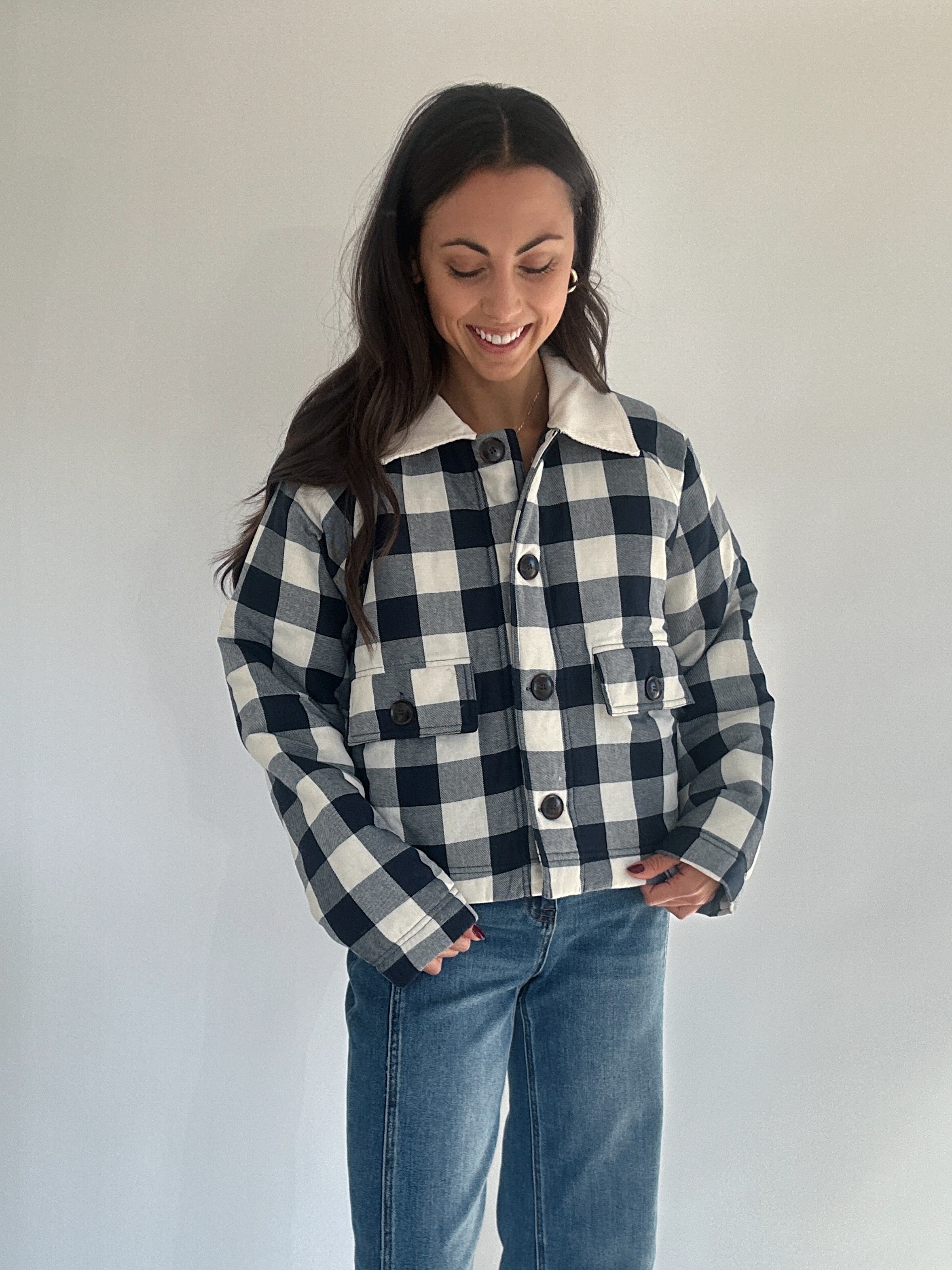 Masie Gingham Plaid Jacket – Blue Magnolia