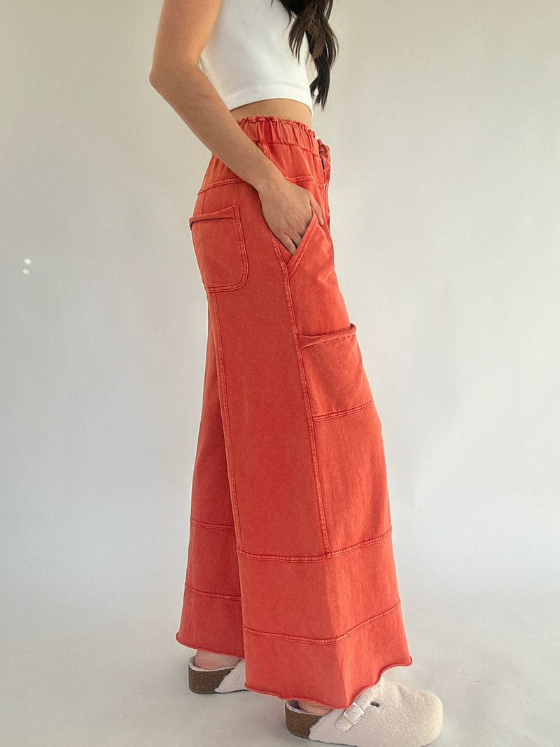 Traveller Wide Leg Pants - Red Orange