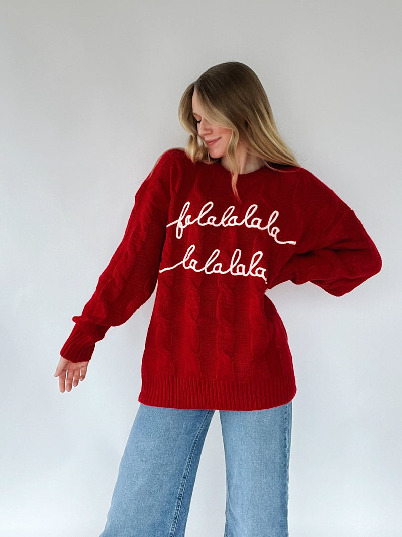 Falalala Embroidered Sweater - Red