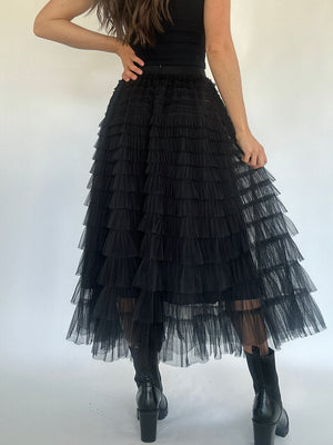 Joyful Tiered Tulle Skirt - Black