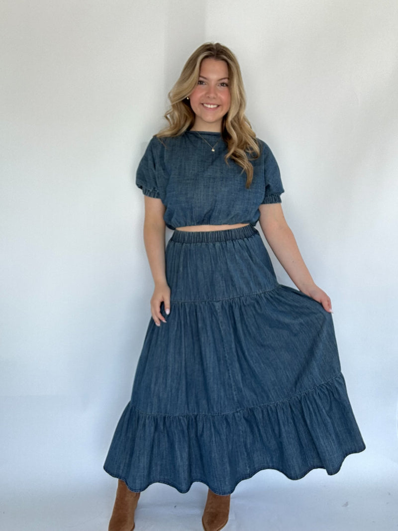 Darling Days Denim Maxi Skirt