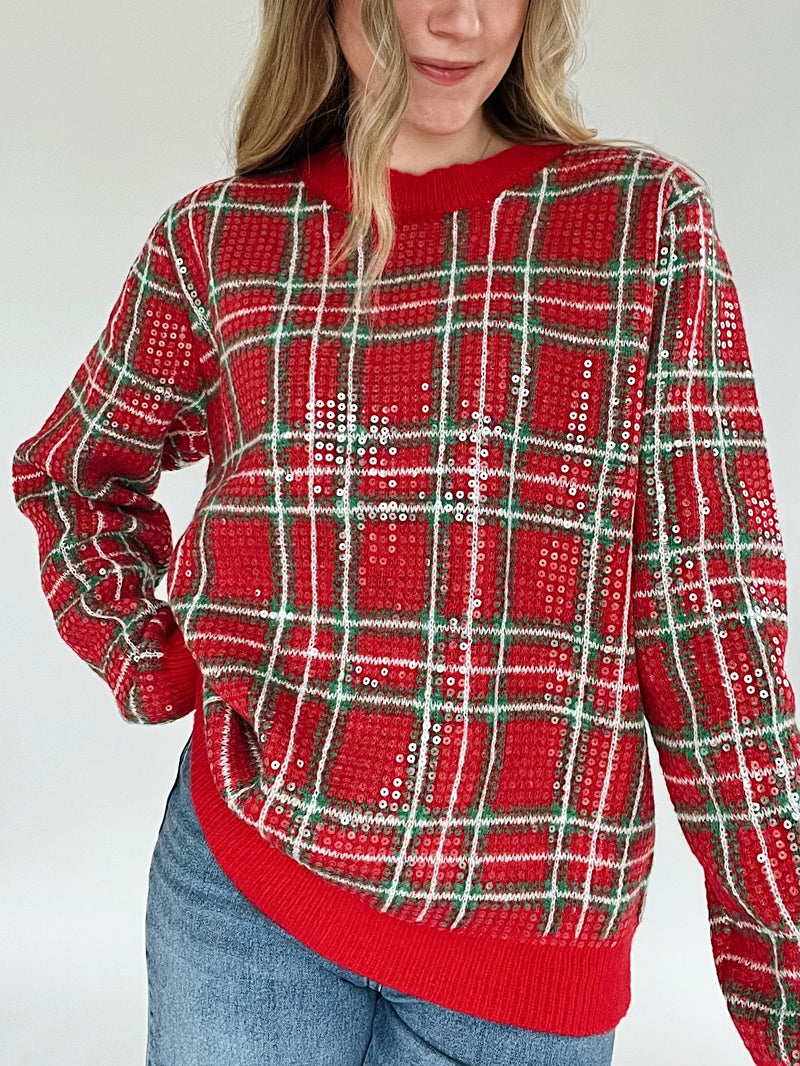 Sequin Plaid Sweater