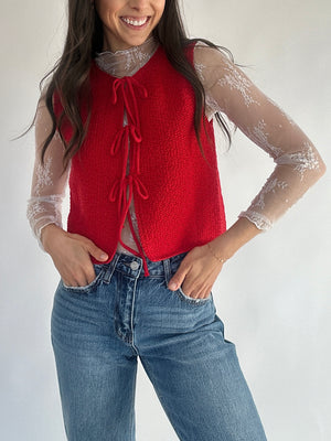 Tied Together Knit Top - Red