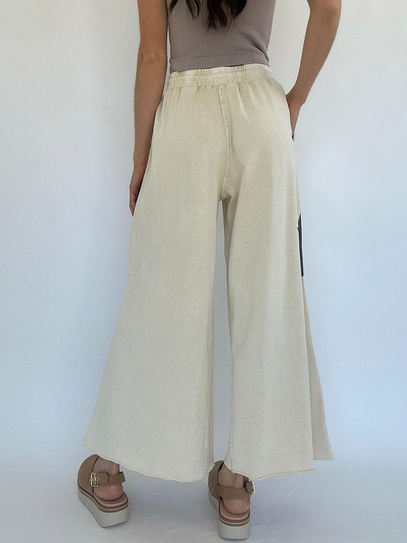 Starred Wide Leg Pants - Ecru