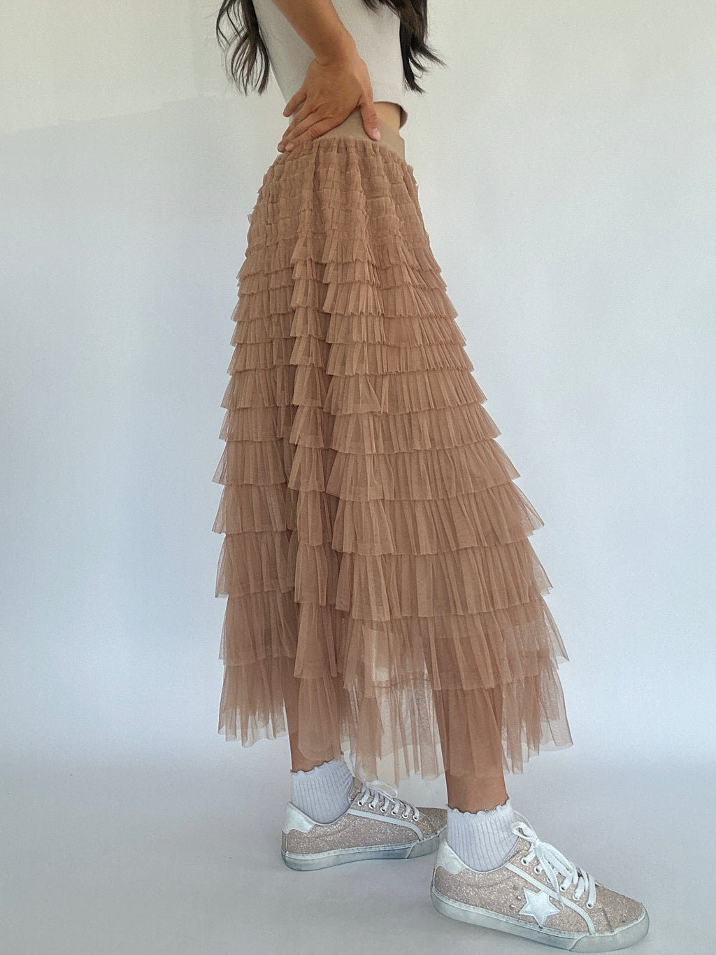 Joyful Tiered Tulle Skirt - Khaki