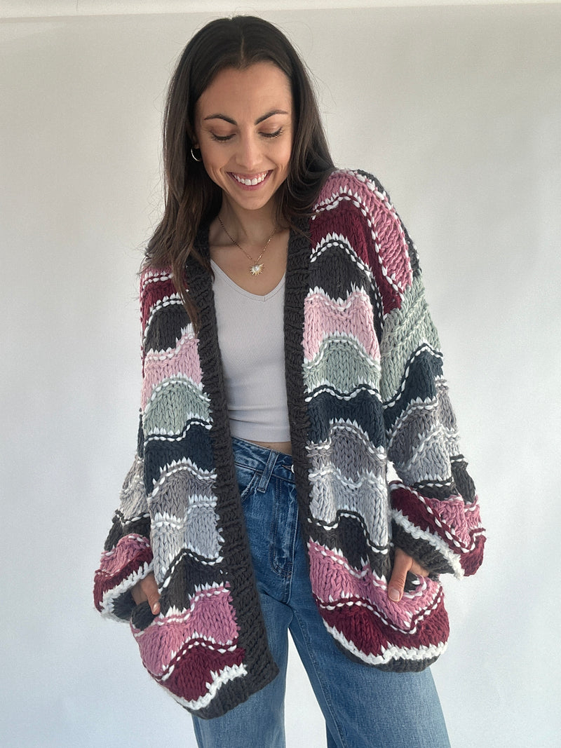 Meet You Later Crochet Cardigan - Charcoal