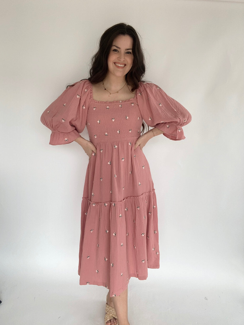 Ophelia Embroidered Dress - Rose