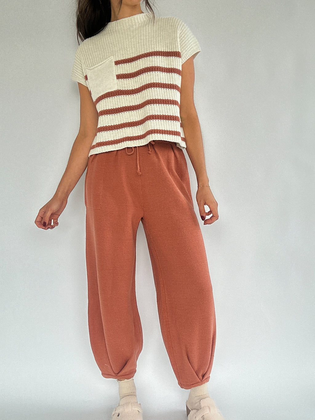 Stay Around Knit Pants - Clay