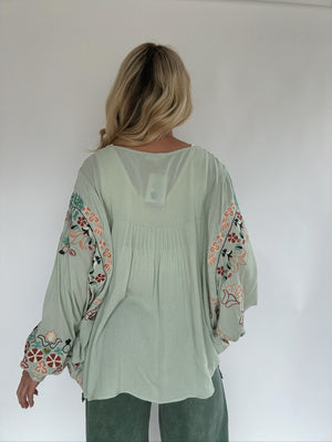 Storyline Embroidered Top - Mint Blue